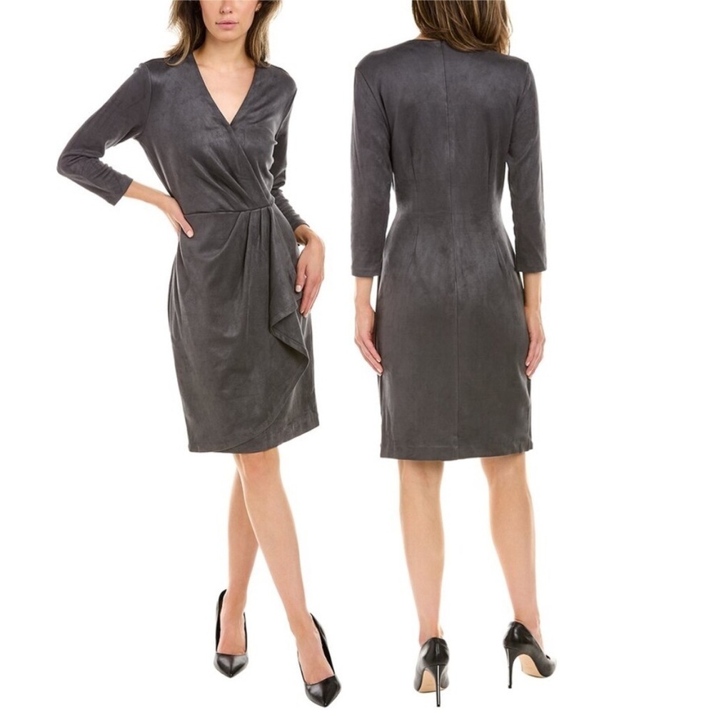 NWT J. McLaughlin Neville Sheath Faux Suede Crossover Dress Dark Charcoal